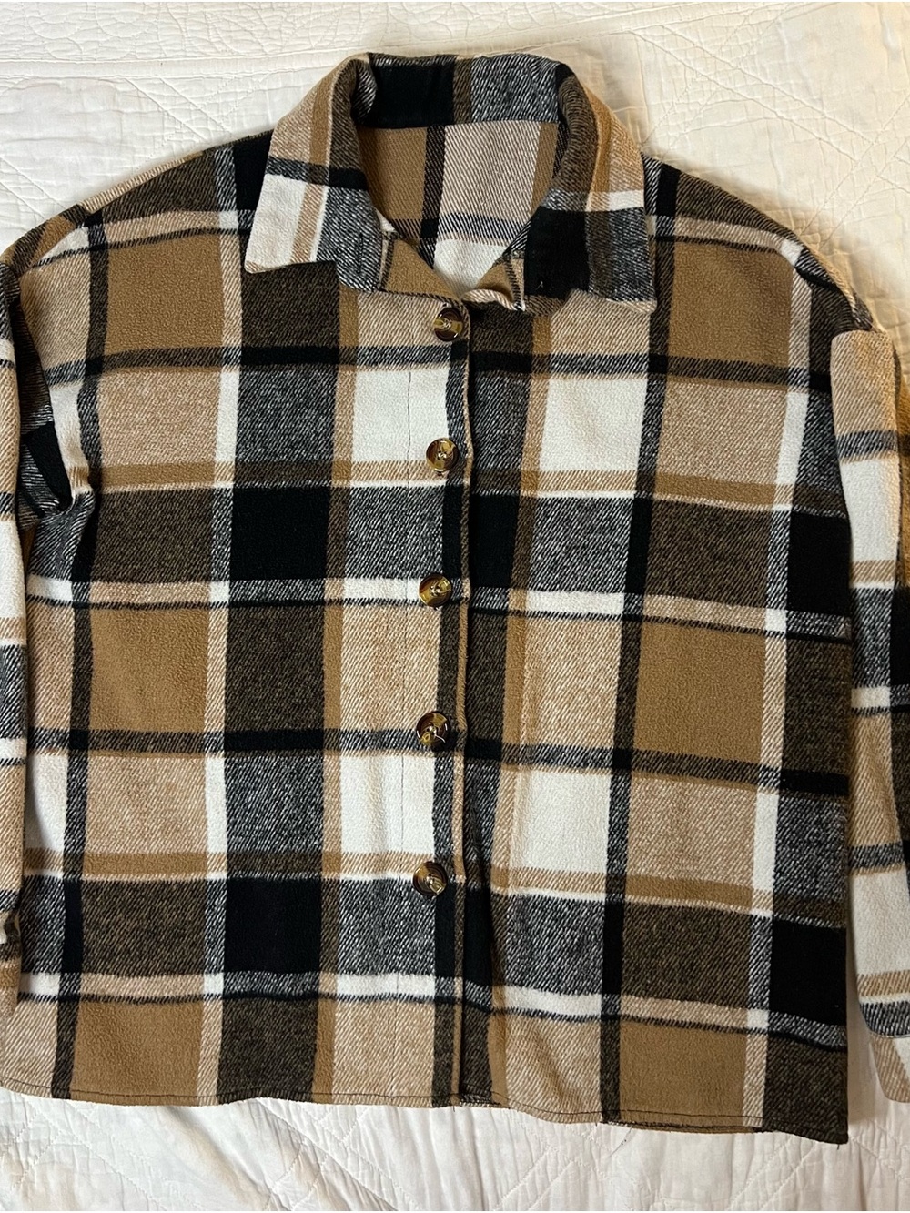 SHEIN Black, Camel & Cream Plaid Shacket